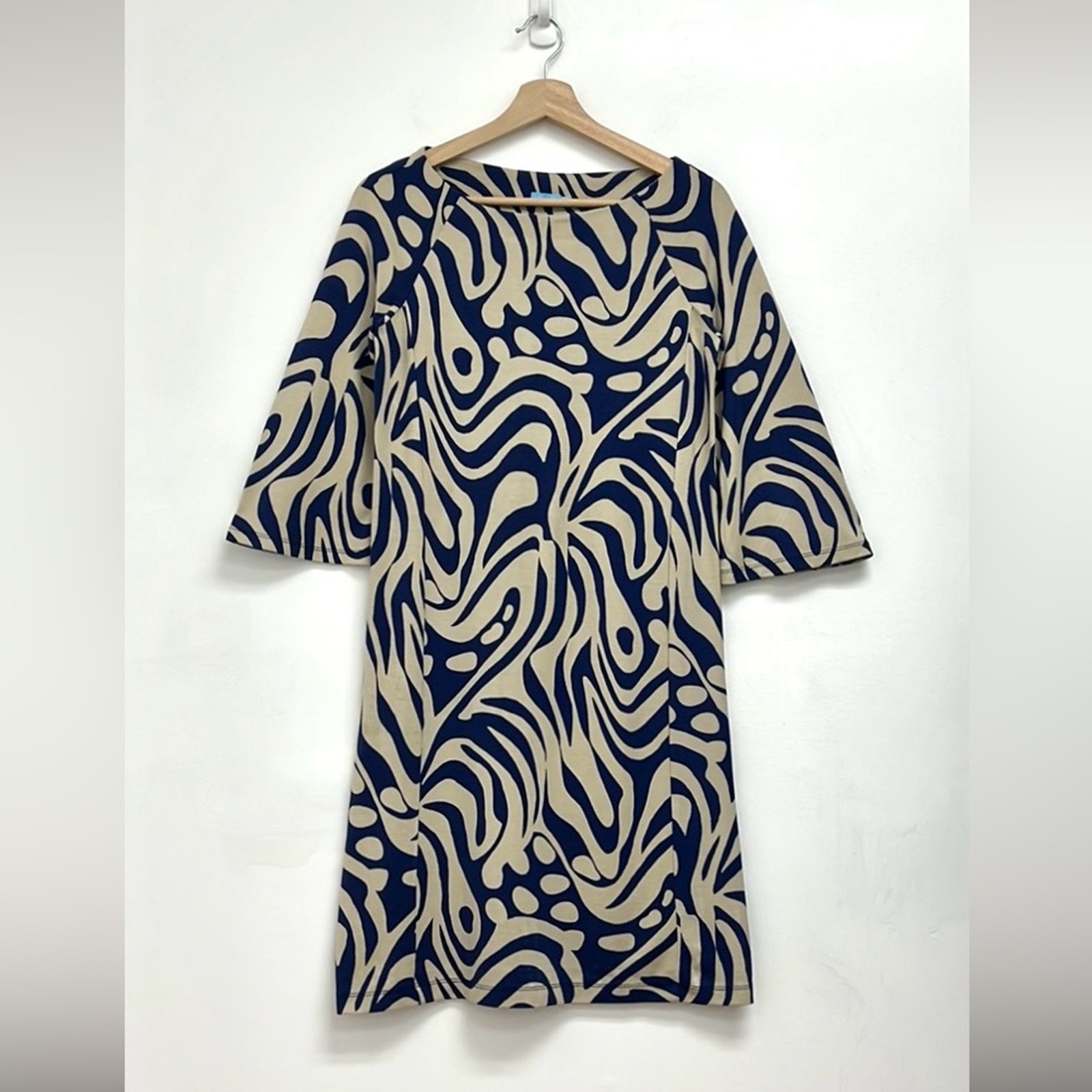 J. Mclaughlin Campbell Boat Neck 3/4 Bell Sleeve Preppy Retro Print Dress Xs
